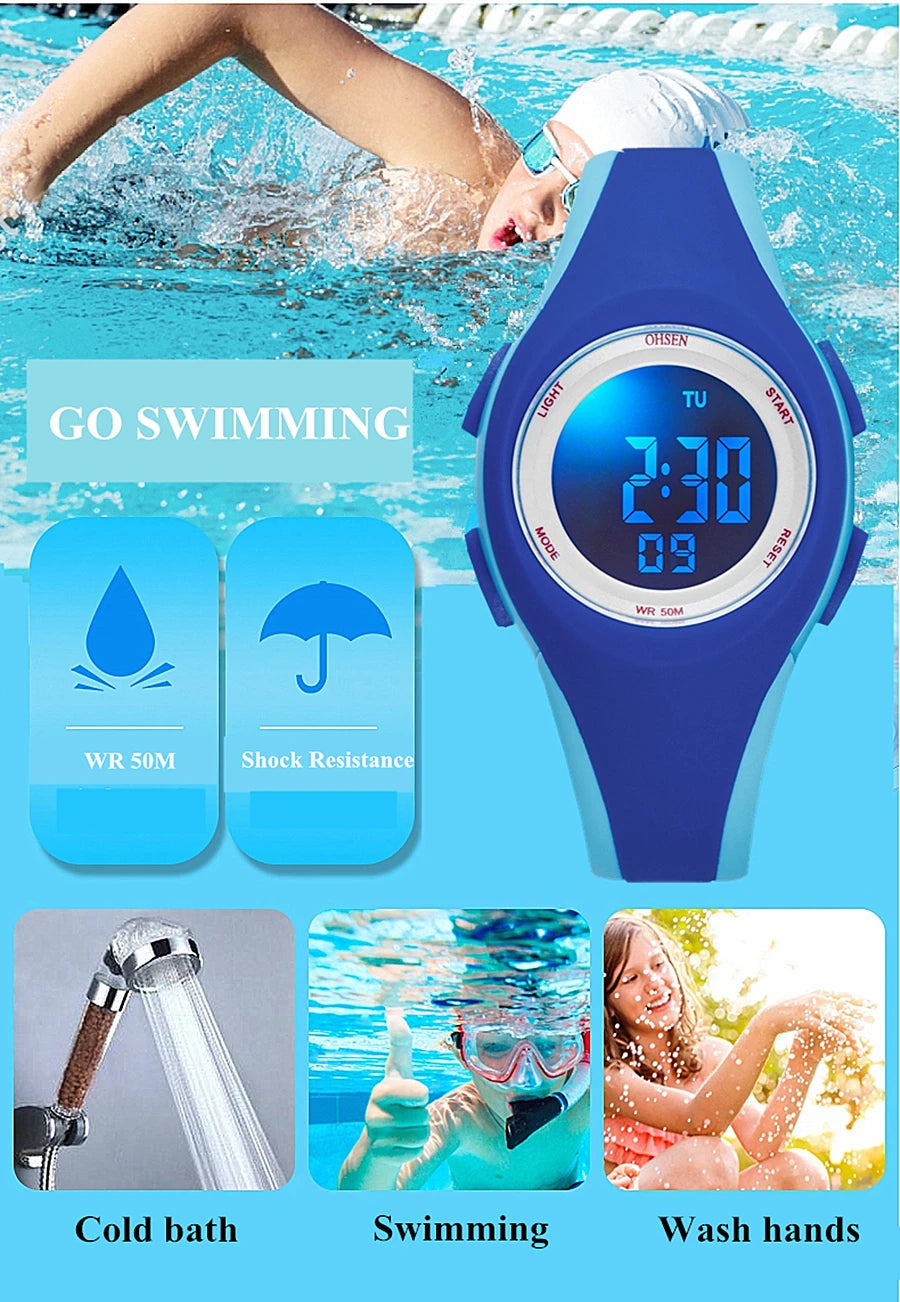 OHSEN Kids Sport Watch – 50M Waterproof Digital Stopwatch Wristwatch for Boys & Girls