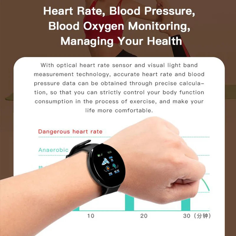 D18 Smartwatch – Blood Pressure Monitor, Waterproof Sports Fitness Tracker for Men & Women, Compatible with Apple Watch Band