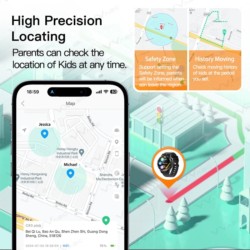 VVABC 4G SIM Card Kids Smartwatch – HD Camera, Phone, Locator & Long Battery Life