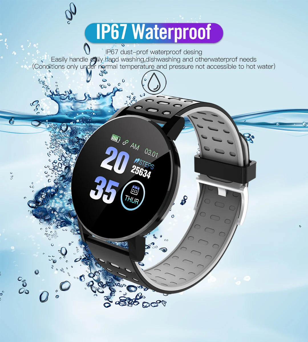 119S Bluetooth Smartwatch – Blood Pressure Monitor, Fitness Tracker, Sports Smart Band for Android & IOS