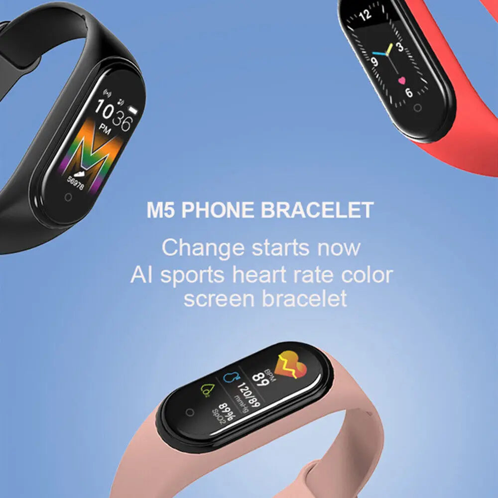 M5 Smart Band Fitness Tracker with IP67 Waterproof Design