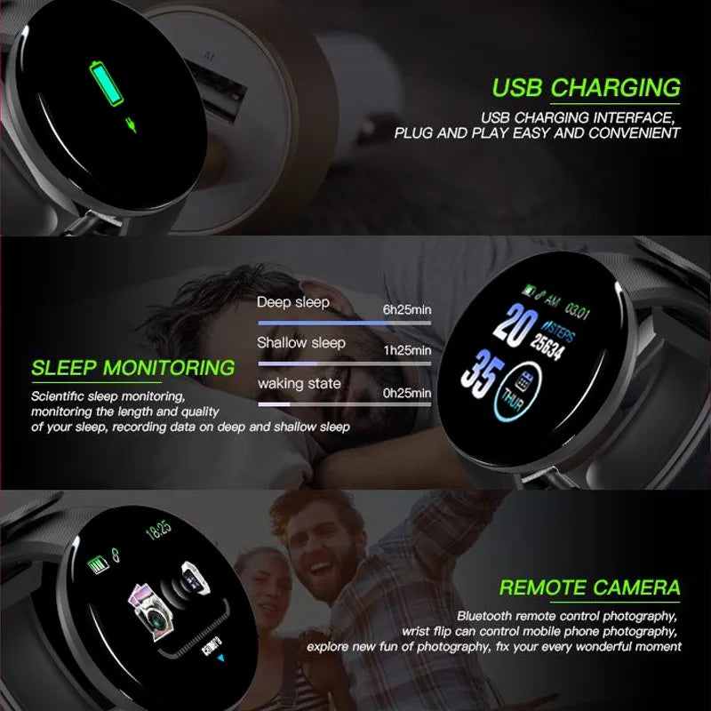 D18 Smartwatch – Blood Pressure Monitor, Waterproof Sports Fitness Tracker for Men & Women, Compatible with Apple Watch Band