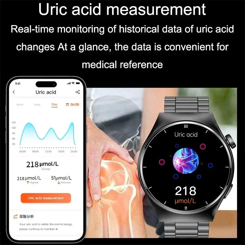 Laser Therapy Smartwatch – Blood Glucose & Uric Acid Monitor, Heart Rate Tracker, Waterproof