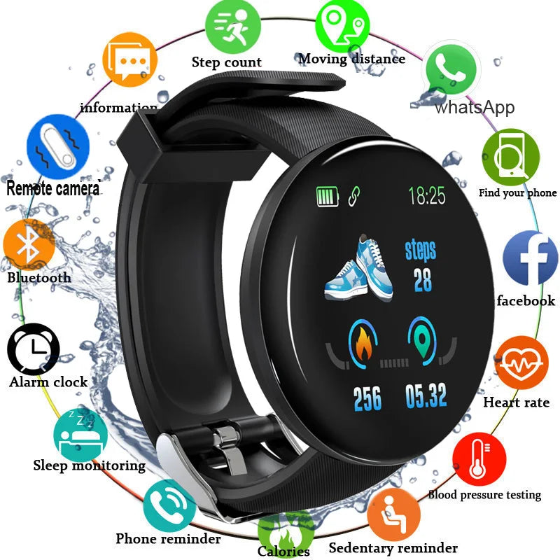 D18 Smartwatch – Blood Pressure Monitor, Waterproof Sports Fitness Tracker for Men & Women, Compatible with Apple Watch Band