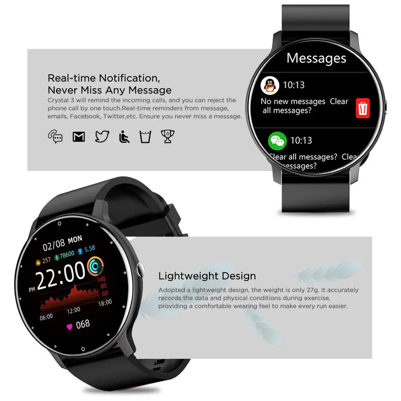 ZL02D Full Touchscreen Smartwatch – Sport Fitness Tracker, IP68 Waterproof, Bluetooth, 2023 Edition