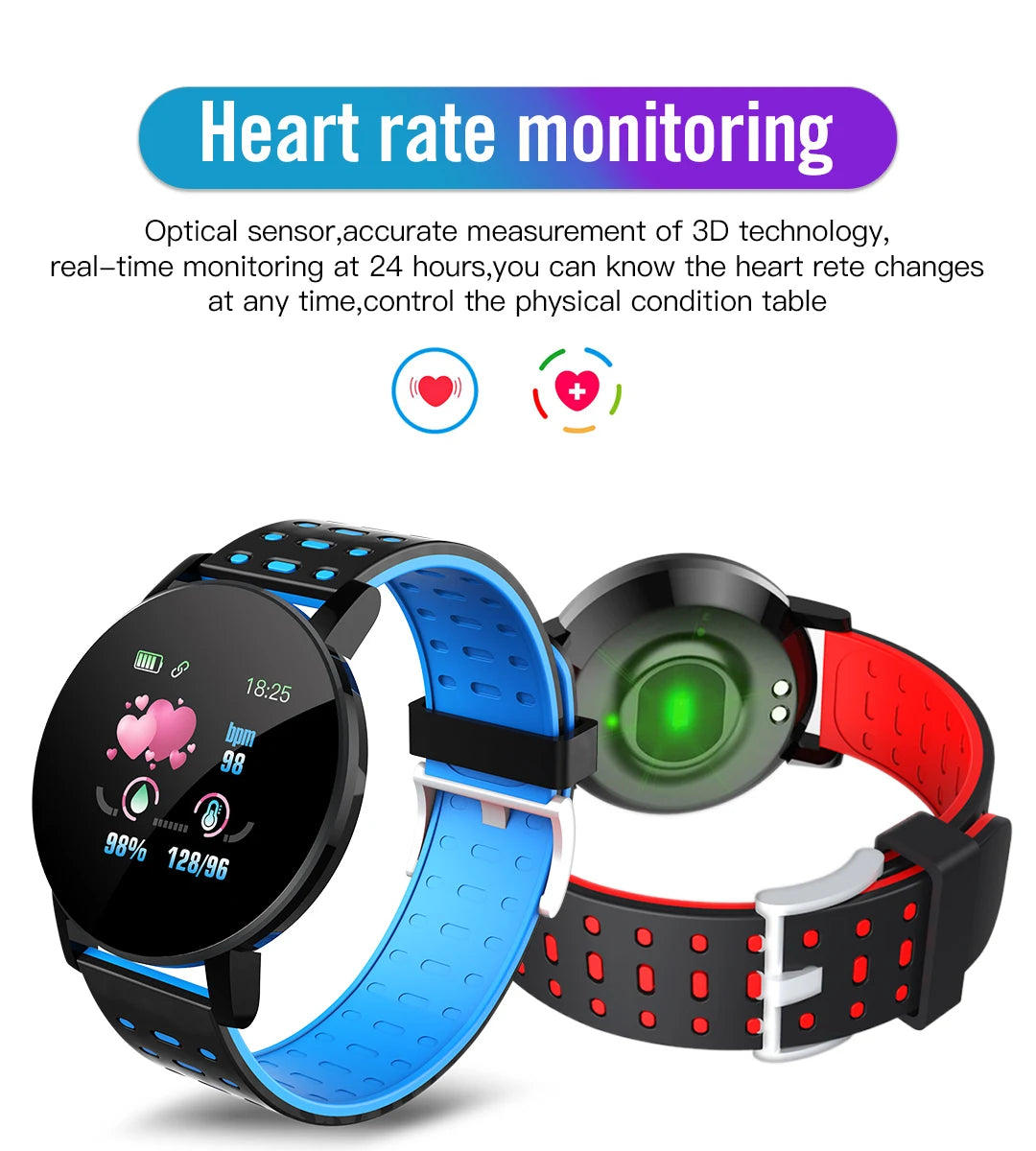119S Bluetooth Smartwatch – Blood Pressure Monitor, Fitness Tracker, Sports Smart Band for Android & IOS