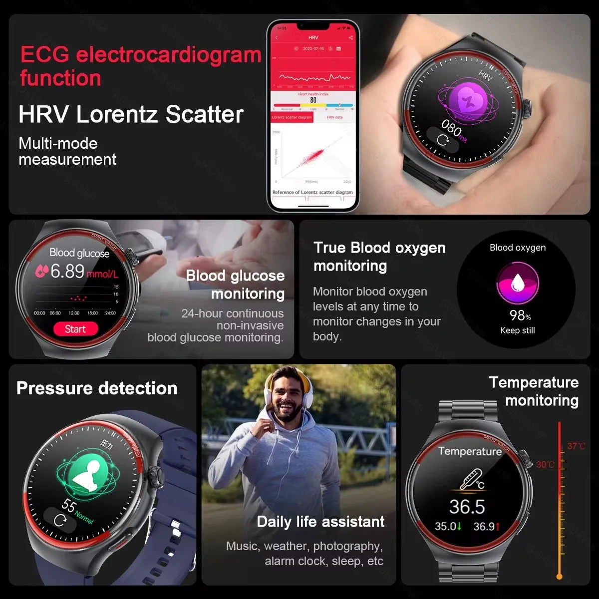 2025 ECG+HRV Medical Grade Smartwatch – Health Monitoring, Blood Pressure & Sugar Tracker