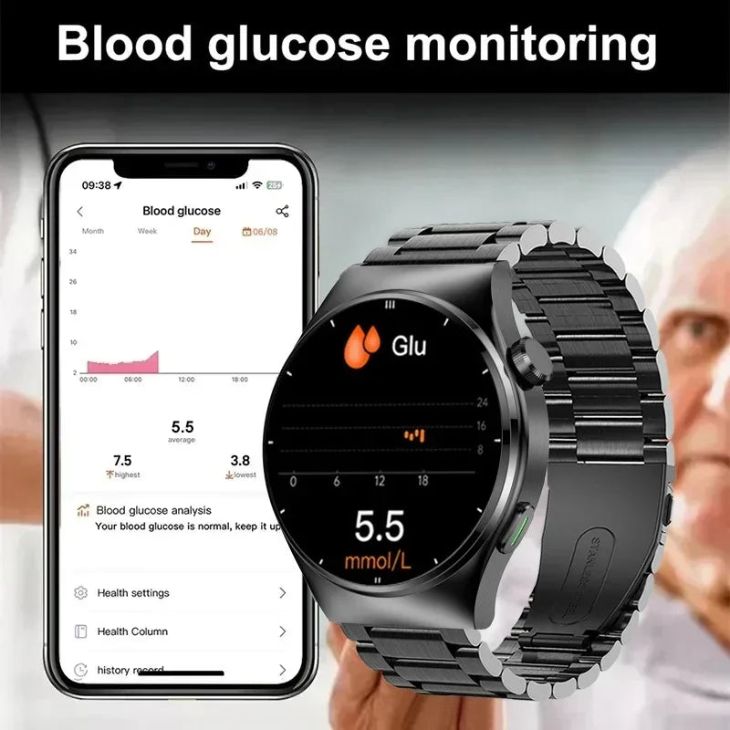 Laser Therapy Smartwatch – Blood Glucose & Uric Acid Monitor, Heart Rate Tracker, Waterproof